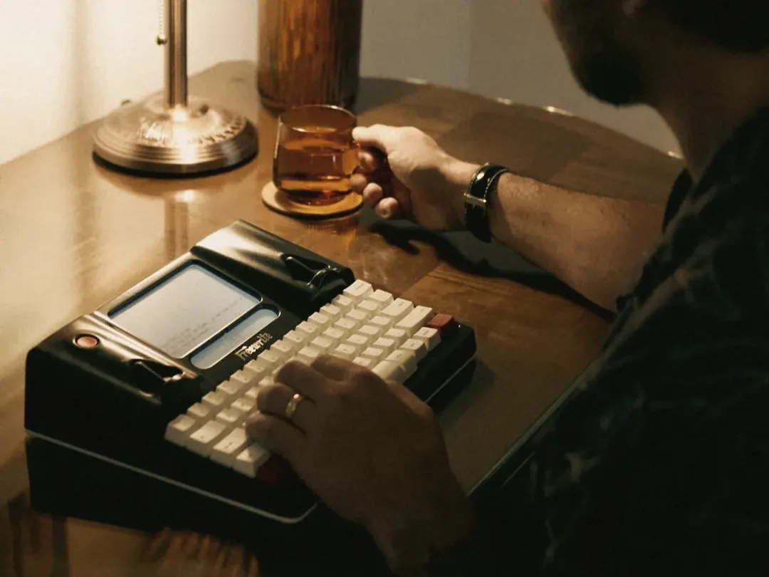 A glass at the desk
